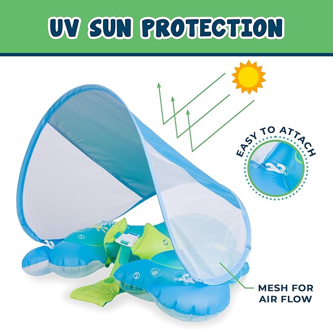 Baby Inflatable Swimming Ring with Sunshade & Anti-Rollover Wings - Safe & Fun Water Play