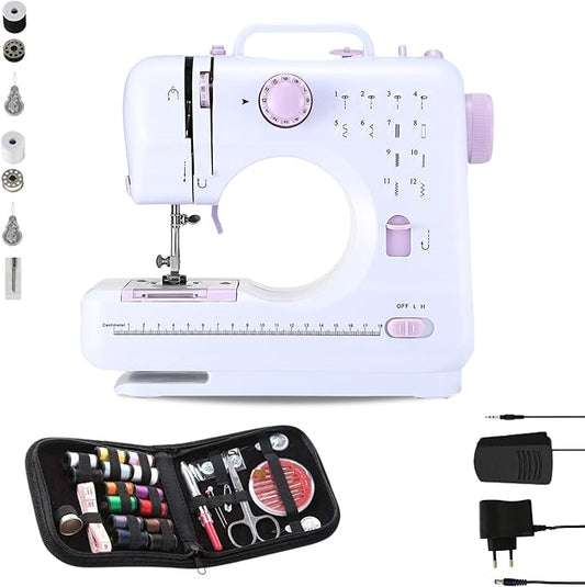SIRINKITUR YASM-505A Compact Home Sewing Machine - 12 Stitches, Foot Pedal, Dual Power for Beginners & DIY