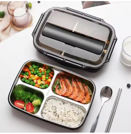 Durable Stainless Steel Leak-Proof Lunch Box with Multiple Compartments - Eco-Friendly & Dishwasher Safe for On-the-Go Meals