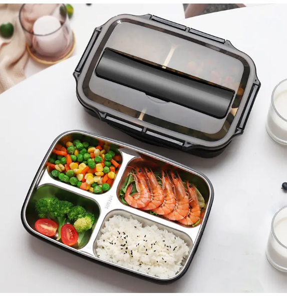 Durable Stainless Steel Leak-Proof Lunch Box with Multiple Compartments - Eco-Friendly & Dishwasher Safe for On-the-Go Meals