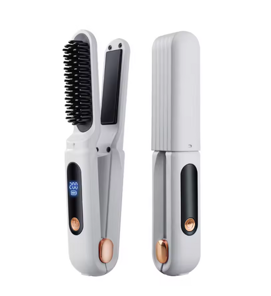 Wireless Hair Straightening Comb Cordless, Rechargeable & Portable Styling Tool with LCD Display