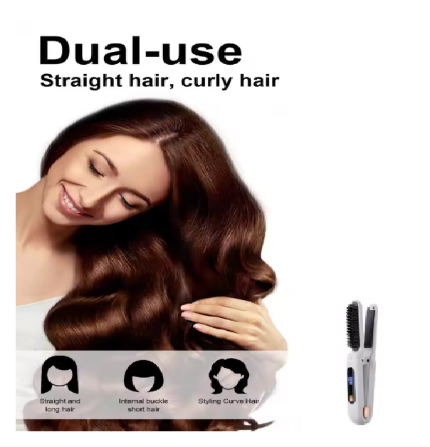 Wireless Hair Straightening Comb Cordless, Rechargeable & Portable Styling Tool with LCD Display