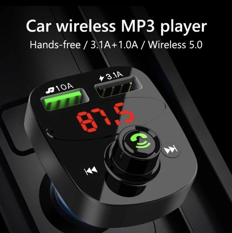 Wireless Bluetooth FM Transmitter MP3 Player, USB Car Charger & Hands-Free Calling Adapter