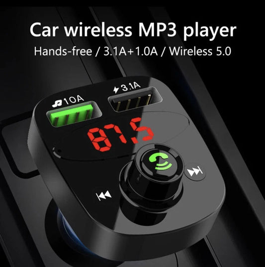 Wireless Bluetooth FM Transmitter MP3 Player, USB Car Charger & Hands-Free Calling Adapter