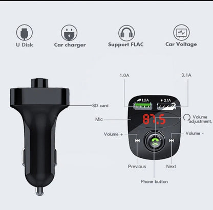 Wireless Bluetooth FM Transmitter MP3 Player, USB Car Charger & Hands-Free Calling Adapter