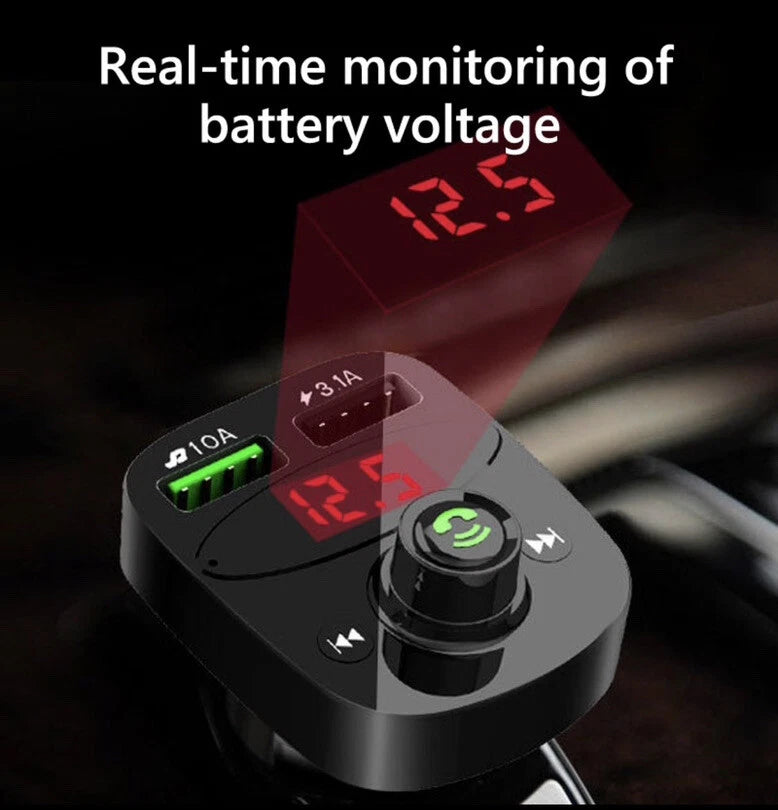 Wireless Bluetooth FM Transmitter MP3 Player, USB Car Charger & Hands-Free Calling Adapter